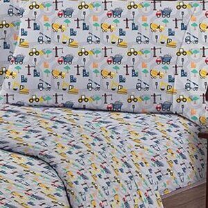 Softan Bed Sheet Set for Kids Boys, Twin Size Kids Sheets Excavator Trucks LN